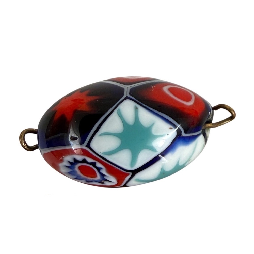 Vintage Murano Millefiori Glass Bead Pendant‎ Oval Multicolor Necklace Focal